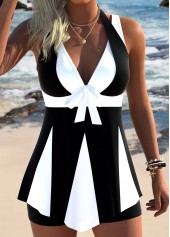 Black Tummy Coverage V Neck Tankini Set