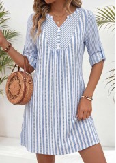 Light Blue Striped Short Patchwork Half Sleeve Dress