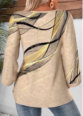 Light Camel Geometric Print Button 3/4 Sleeve Blouse | thumb picture 