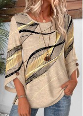 Light Camel Geometric Print Button 3/4 Sleeve Blouse | thumb picture 