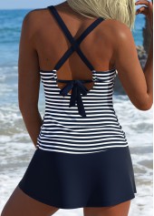 Navy Mid Waisted Surplice Striped Tankini Set | thumb picture 
