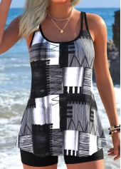 Black Tummy Coverage Geometric Print Tankini Top
