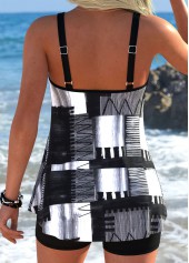 Black Tummy Coverage Geometric Print Tankini Top-No Bottom | thumb picture 