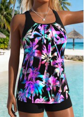 Black Patchwork Tropical Plants Print Tankini Top-No Bottom | thumb picture 