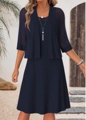 Navy Tummy Coverage Half Sleeve Dress and Cardigan