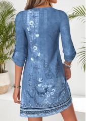 Blue Tribal Print Short Tummy Coverage Long Sleeve Dress | thumb picture 