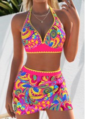 Hot Pink Mid Waisted Two-piece Tribal Print Bikini Set