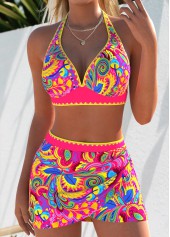 Hot Pink Mid Waisted Two-piece Tribal Print Bikini Set | thumb picture 
