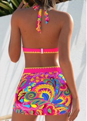 Hot Pink Mid Waisted Two-piece Tribal Print Bikini Set | thumb picture 