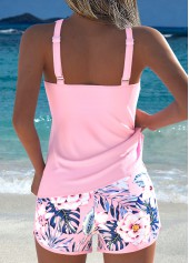 Light Pink Mid Waisted Drawstring Floral Print Tankini Set | thumb picture 