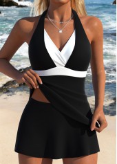 Black Mid Waisted Fake 2in1 Tankini Set