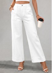 White Wide Leg Zipper Fly High Waisted Jeans