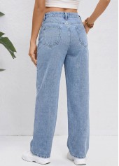 Denim Blue Straight Leg Zipper Fly High Waisted Jeans | thumb picture 