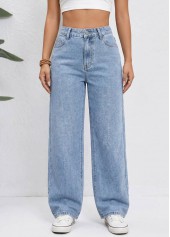 Denim Blue Straight Leg Zipper Fly High Waisted Jeans | thumb picture 