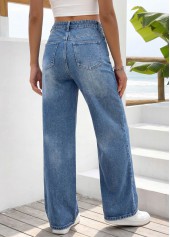 Denim Blue Wide Leg Zipper Fly High Waisted Jeans | thumb picture 