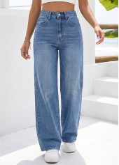 Denim Blue Wide Leg Zipper Fly High Waisted Jeans | thumb picture 