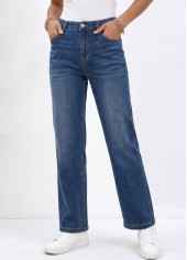 Denim Blue Straight Leg Zipper Fly High Waisted Jeans | thumb picture 