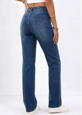 Denim Blue Straight Leg Zipper Fly High Waisted Jeans | thumb picture 