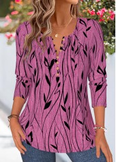 Violet Floral Print Tuck Stitch Long Sleeve T Shirt | thumb picture 