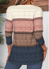 Multi Color Striped Tuck Stitch Long Sleeve T Shirt | thumb picture 