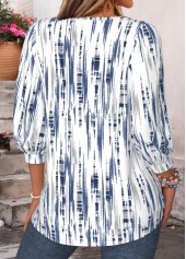 Blue Geometric Print Button 3/4 Sleeve T Shirt | thumb picture 