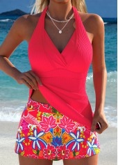 Hot Pink Mid Waisted Fake 2in1 Tankini Set