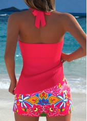 Hot Pink Mid Waisted Fake 2in1 Tankini Set | thumb picture 