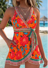 Orange Layered Floral Print One Piece Swimdress | thumb picture 