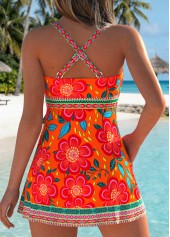 Orange Layered Floral Print One Piece Swimdress | thumb picture 