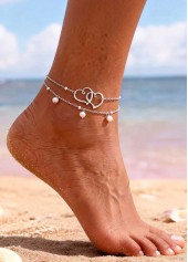Silvery White Heart Alloy Detail Anklets