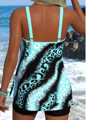 Cyan Mid Waisted Tummy Coverage Leopard Tankini Set | thumb picture 