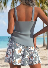 Light Grey Mid Waisted Patchwork Floral Print Tankini Set | thumb picture 