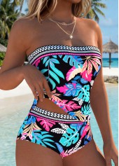 Black Mid Waisted Tummy Coverage Floral Print Tankini Set | thumb picture 