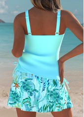 Cyan Mid Waisted Bowknot Marine Life Print Tankini Set | thumb picture 