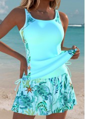 Cyan Mid Waisted Bowknot Marine Life Print Tankini Set | thumb picture 