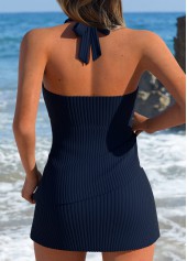 Navy Mid Waisted Fake 2in1 Striped Tankini Set | thumb picture 