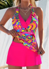 Hot Pink Mid Waisted Layered Graffiti Print Tankini Set
