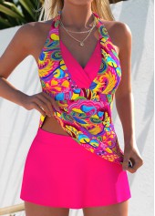 Hot Pink Mid Waisted Layered Graffiti Print Tankini Set | thumb picture 
