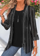 Black Two-piece 3/4 Sleeve Cardigan and Tank Top