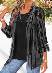 Black Two-piece 3/4 Sleeve Cardigan and Tank Top | thumb picture 