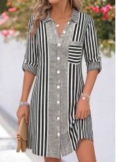 Grey Striped Short Tummy Coverage Long Sleeve Dress