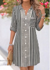Grey Striped Short Tummy Coverage Long Sleeve Dress | thumb picture 