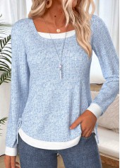 Light Blue Fake 2in1 Long Sleeve T Shirt