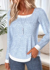 Light Blue Fake 2in1 Long Sleeve T Shirt | thumb picture 