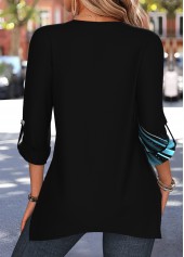 Black Ombre Handkerchief Hem 3/4 Sleeve Split Neck Blouse | thumb picture 