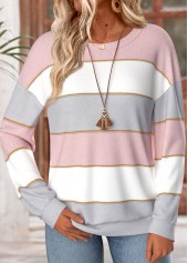 Multi Color Striped Long Sleeve Round Neck T Shirt