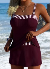 Wine Red Mid Waisted Striped Tankini Set | thumb picture 