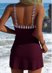 Wine Red Mid Waisted Striped Tankini Set | thumb picture 