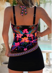 Black Mid Waisted Layered Random Floral Print Tankini Set | thumb picture 