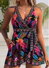 Multi Color Layered Floral Print One Piece Swimdress